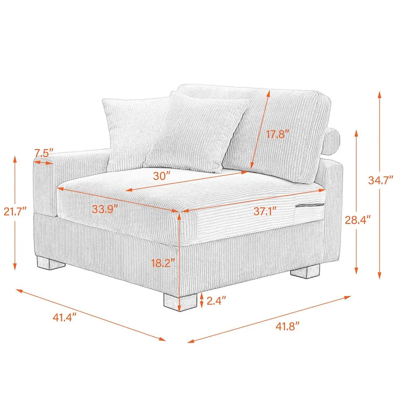 Divano Componibile in Velluto a Coste con Chaise Longue e Pouf