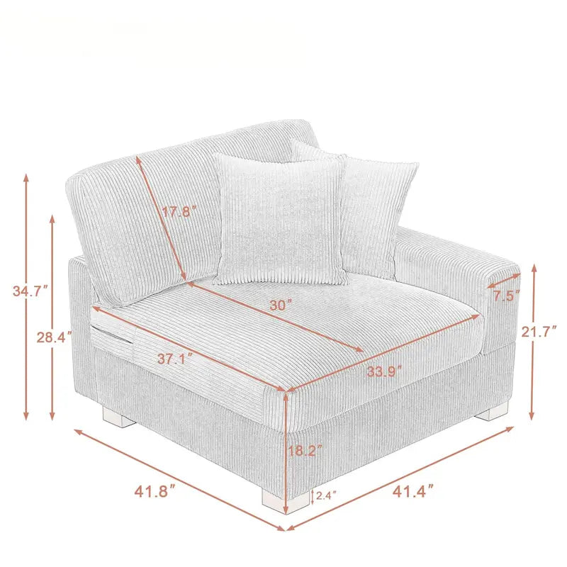 Divano Componibile in Velluto a Coste con Chaise Longue e Pouf