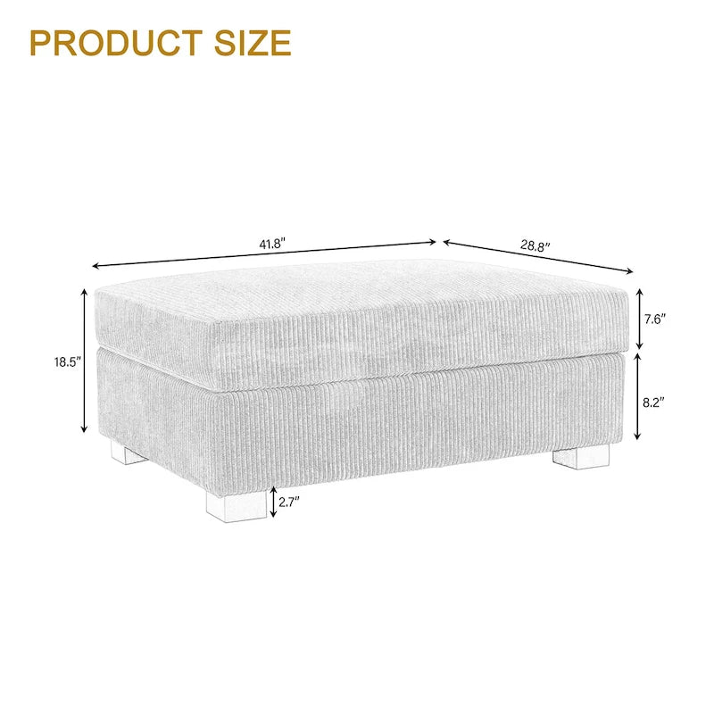 Divano Componibile in Velluto a Coste con Chaise Longue e Pouf