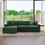 Divano Componibile in Velluto a Coste con Chaise Longue e Pouf