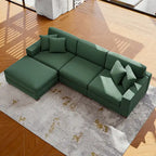 Divano Componibile in Velluto a Coste con Chaise Longue e Pouf
