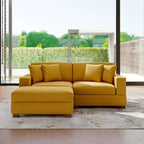 Divano Componibile in Velluto a Coste con Chaise Longue e Pouf