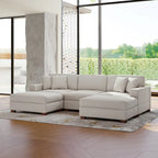 Divano Componibile in Velluto a Coste con Chaise Longue e Pouf