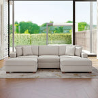 Divano Componibile in Velluto a Coste con Chaise Longue e Pouf