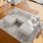 Divano Componibile in Velluto a Coste con Chaise Longue e Pouf