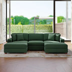 Divano Componibile in Velluto a Coste con Chaise Longue e Pouf