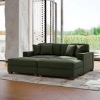 Divano Componibile in Velluto a Coste con Chaise Longue e Pouf