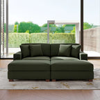Divano Componibile in Velluto a Coste con Chaise Longue e Pouf