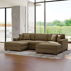 Divano Componibile in Velluto a Coste con Chaise Longue e Pouf