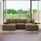 Divano Componibile in Velluto a Coste con Chaise Longue e Pouf