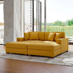 Divano Componibile in Velluto a Coste con Chaise Longue e Pouf