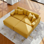 Divano Componibile in Velluto a Coste con Chaise Longue e Pouf
