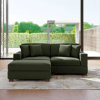Divano Componibile in Velluto a Coste con Chaise Longue e Pouf