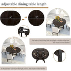 Farmhouse Round Extendable Dining Table with 16 Leaf Wood Kitchen Table