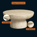 Round Fiberstone Pedestal Coffee Table, Indoor & Outdoor Sculpted Accent Table with Anti-Slip Foot Pads