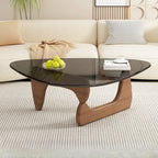 Triangular Wood Glass Top Coffee Table