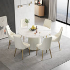 Table à manger ronde de 53 po pour 6 personnes avec plateau en pierre sintérisée et plateau tournant