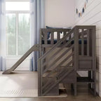 Kids Twin Low Loft Bed with Slide & Stairs, Solid Wood, 14 Guardrails, 400 lb Capacity