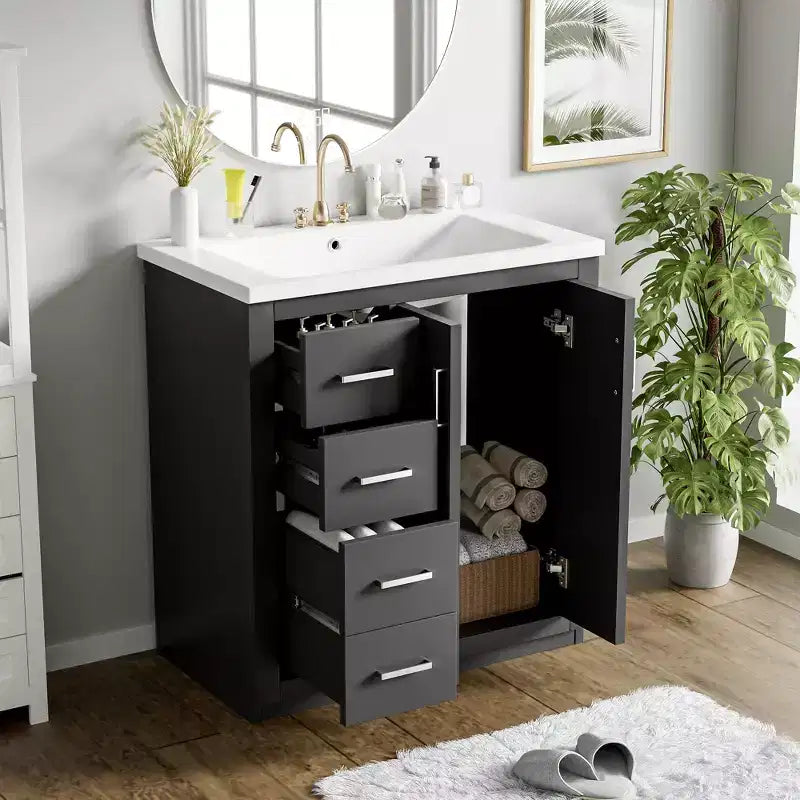 30 Single Sink Bathroom Vanity with Cabinet & 3 Drawers ??Black / Blue / Green / Indigo / White