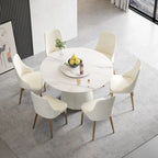 Table à manger ronde de 53 po pour 6 personnes avec plateau en pierre sintérisée et plateau tournant
