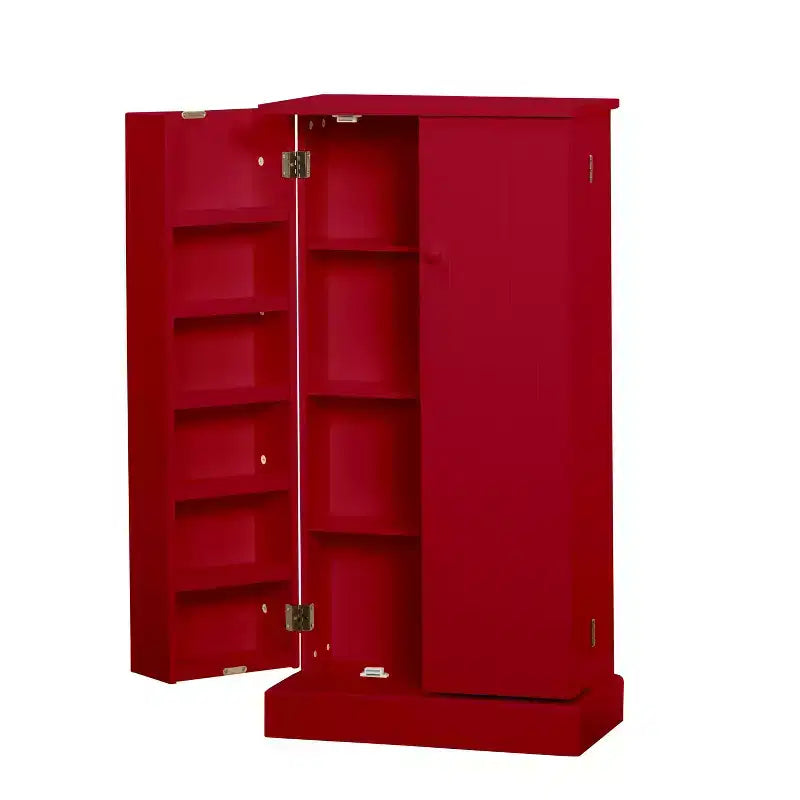 Buylateral Utility Pantry Red: Transitional Style, MDF Construction, 3 Adjustable Shelves, 10 Door Compartments
