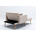 Velvet Upholstered Tufted Living Room Sleeper Sofa Chair With Rose Golden feet