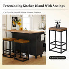 TOPMAX Kitchen Island Set with Drop Leaf and 2 Seatings, Dining Table Set with Adjustable Shelf, Drawers and Towel Rack