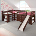 Double Twin L-Shaped Slide Loft Bedroom Set in Dark Cappuccino