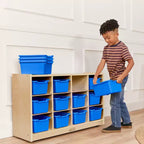 Cubby Mobile Tray Cabinet and 15 Scoop Front Bins, 3x4, Kids Furniture