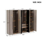 83W 6 Door Wardrobe Clothing Armoire Closet Storage Cabinet with 2 Drawers, Hanging Rails and Storage Shelves, Black+Natural-ModernLuxe