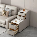 Tall 4-Drawer Stone Top Wooden L-Shaped Sofa End Table