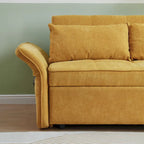 Yellow Chenille Fabric Pull-Out Sofa Bed Sleeper - 39.00 x 53.50 x 31.50