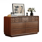 Art Deco Inspired Wood Dresser with Geometric Carvings