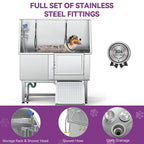 50'' W Stainless Steel Adjustable Pet Grooming Tub with Steps Ramp