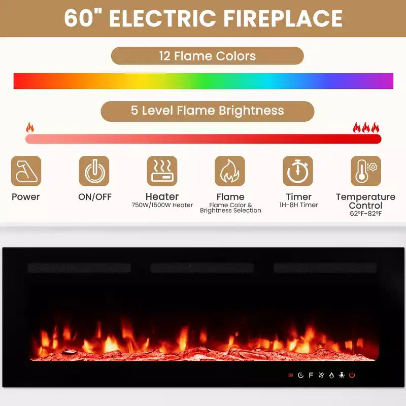 EROMMY Mobile Soggiorno Grande 112 cm con Camino e Luci LED