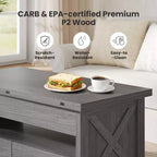Lift up coffee table with storage space, farmhouse style coffee table, coffee table with two drawers, living room and home office coffee table