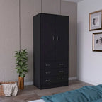 Grande Armoire Moderne à Deux Portes avec 3 Tiroirs et 1 Tringle pour Chambre à Coucher
