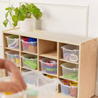 Cubby Mobile Tray Cabinet and 15 Scoop Front Bins, 3x4, Kids Furniture