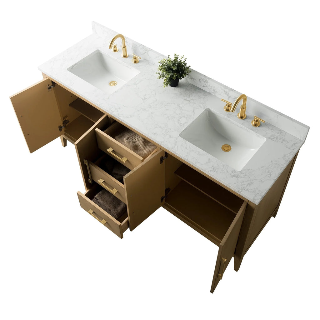 Vanity Art 72 Double Sink Bathroom Vanity Cabinet with Engineered Marble Top