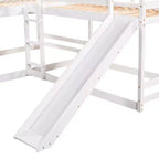 L Shaped Bunk Bed for 4 Kids, Quad Bunk Bed with Slide Full and Twin Wood Bunk Frame for Bedroom Dorm