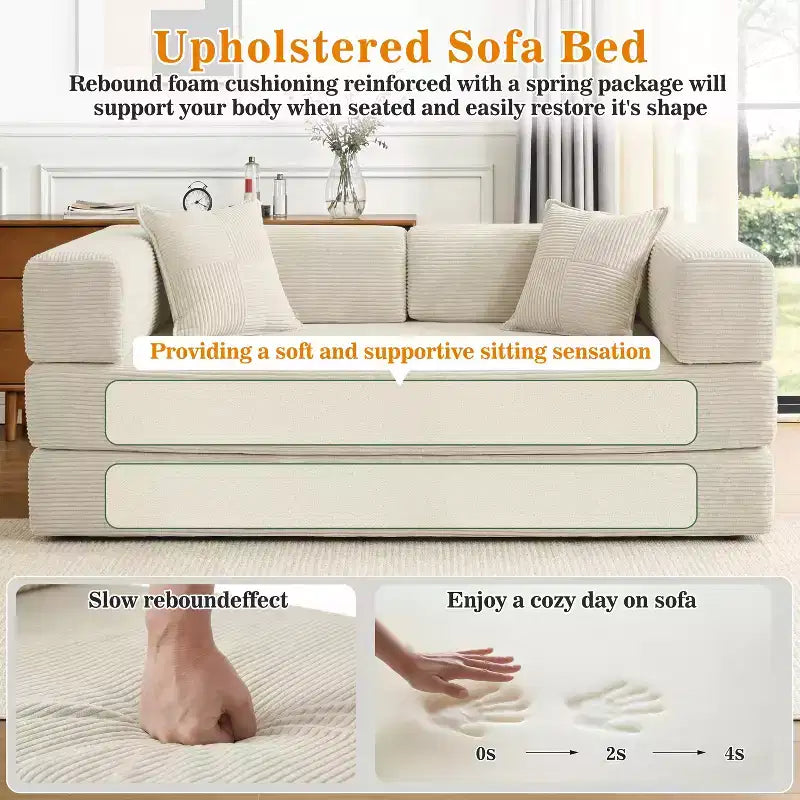 Dyonery 78Canapé-lit Pliant Convertible en Velours Côtelé Grand Lit de Sol 4-en-1 Combinaison Modulaire DIY Canapé Pliant Confortable.