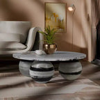 Round Marble Coffee Table with Sphere Legs, Multicolor, Seats 4??