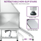 50'' W Stainless Steel Adjustable Pet Grooming Tub with Steps Ramp