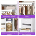 Besiost Lot de 3 dressings d'angle avec étagères et tiroirs, organisateur de placard autoportant avec tringles à vêtements