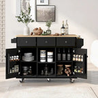Kitchen Cart With Rubber Wood Drop-Leaf Countertop