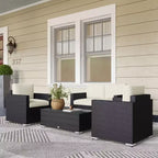 4 Pieces Rattan Sofa Set Wicker Patio Sofa Set with Loveseat Chairs Glass Top Coffee Table for Garden Outdoor