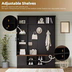 Entryway Hall Tree With Shoe Bench, Multifunctional Coat Rack with 6 Hook,Wood Hallway Coat Hanger with Shoe Storage for Entryway Living Room