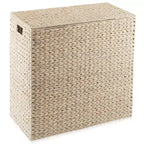 Casafield 2-Section Laundry Hamper with Lid and Removable Liner Bags, Woven Water Hyacinth Laundry Basket Sorter for Clothes