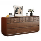 Art Deco Inspired Wood Dresser with Geometric Carvings