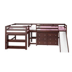 Double Twin L-Shaped Slide Loft Bedroom Set in Dark Cappuccino
